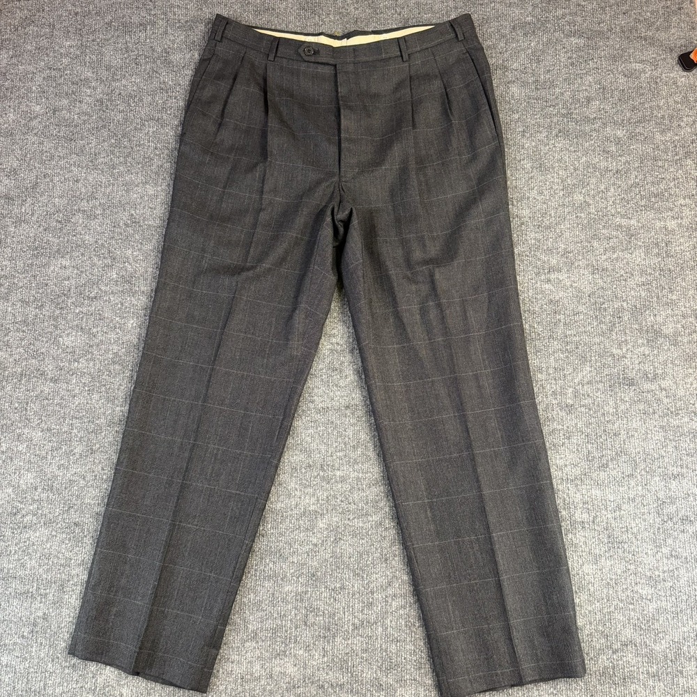 Vintage Christian Dior Monsieur Pants Men 36x30 Gray Plaid Pleated Dress Trouser